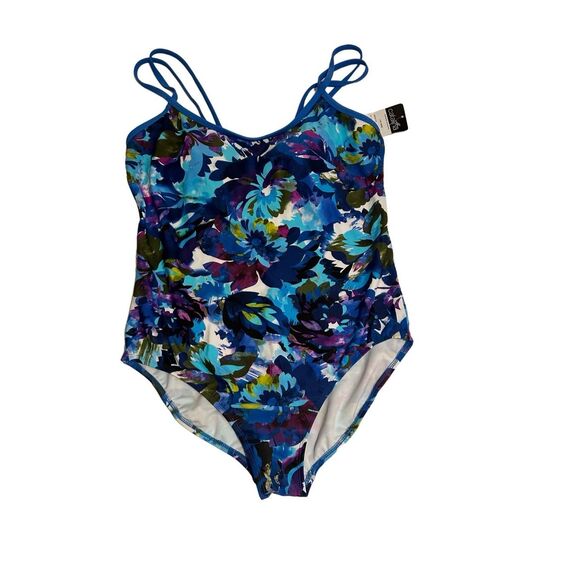 Catalina 1 Piece Tank Swimsuit Women’s Size 2X (18W-20W) Blue Floral Print NWT - Picture 4 of 10